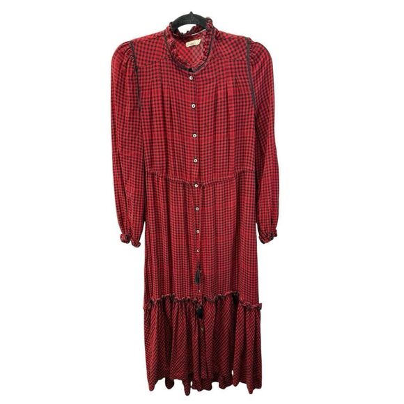 Faherty Sandia Red Black Gingham Maxi Dress Small Boho Cottagecore Fall Look - Picture 3 of 16